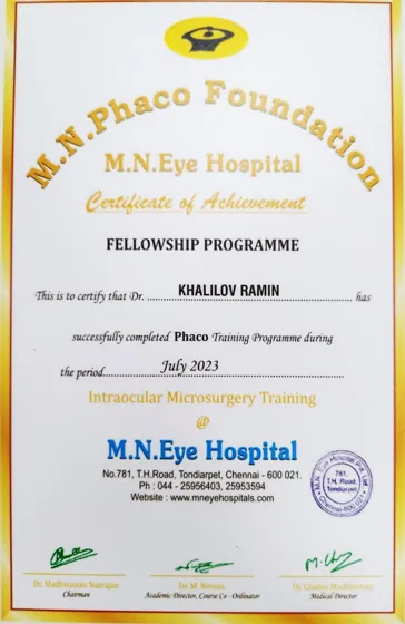 M.N. Eye Hospital sertifikatı